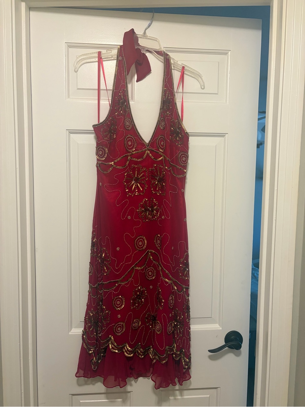 Adrianna Papell Red Strapless Beaded Cocktail Dress